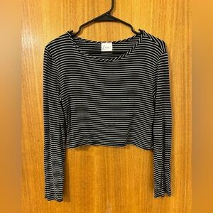 Black & White Striped Long-Sleeve Crop Top
